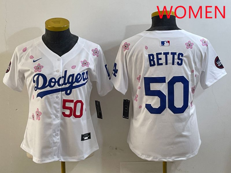 Women Los Angeles Dodgers 50 Betts White Sakura Edition 2025 Nike MLB Jersey style 4